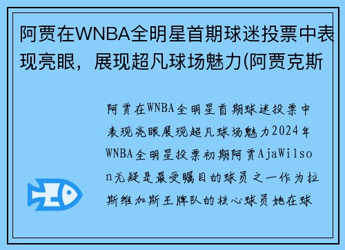 阿贾在WNBA全明星首期球迷投票中表现亮眼，展现超凡球场魅力(阿贾克斯十大球星)